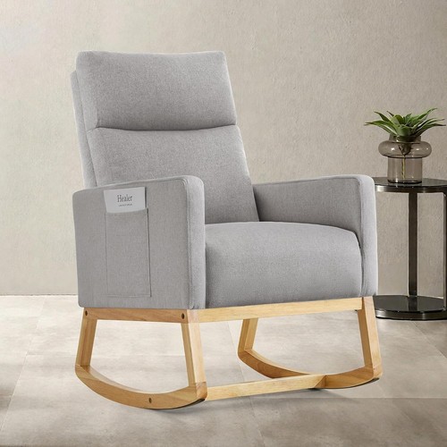 Grey linen rocking chair high - linen,